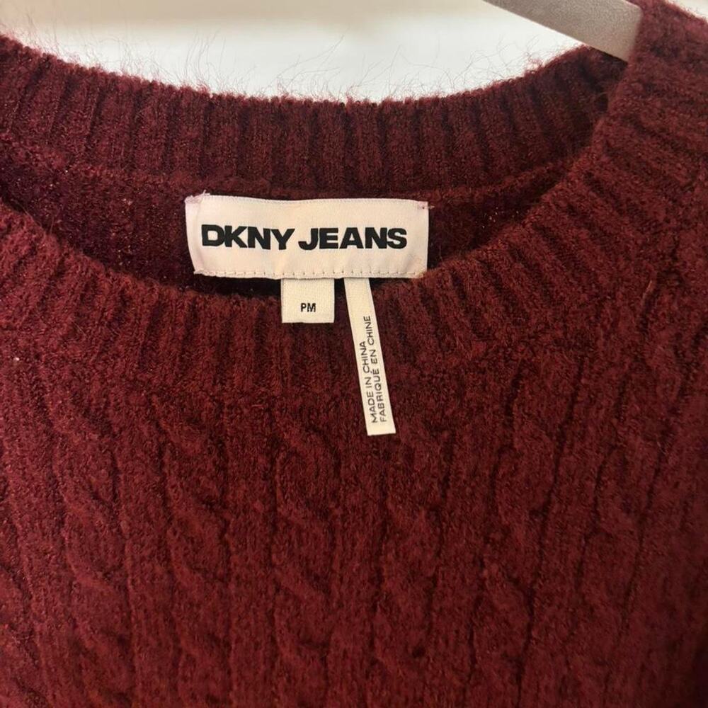 DKNY Jeans Burgundy Cable Knit Sweater Women Size M Knitwear Long Sleeve Cozy - Picture 4 of 6